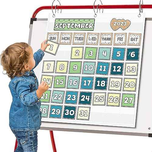 EAMAY Classroom Monthly Calendar Pocket Chart for 2.75 * 2.75 Cards,Homeschool Supplies and Classroom Must Haves! Only Chart(White)