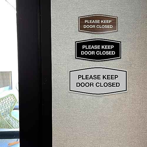 Signs ByLITA Fancy Please Keep Door Closed Sign - Security and Safety | Durable Material | Easy to Install (Brushed Silver) - Medium 5 Pack