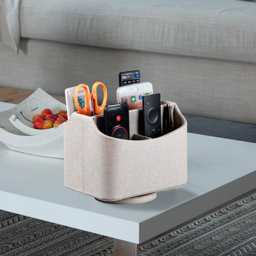 Arniche PU Leather Remote Control Holder,360 Degree Spinning Desk TV Remote Caddy,Desk Organizers and Accessories,for Controller,Media,Mail,Calculator,Mobile Phone,Pen Storage Holder(Beige)