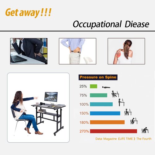 AIZ Mobile Standing Desk, Adjustable Computer Desk with Double-Layer and Rolling Wheels, Home Office Laptop Workstation, Portable Table for Standing or Sitting, Adults or Children,Rustic