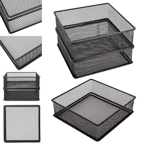 Annova 6x6x2 Inch Mesh Stackable Drawer Organizer Bins Set of 2 Black