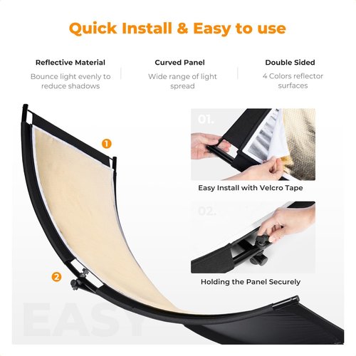K&F CONCEPT U-Shape Reflector - 4-in-1 Curved Reflector 180x60cm with Stand & Storage Bag for Photography