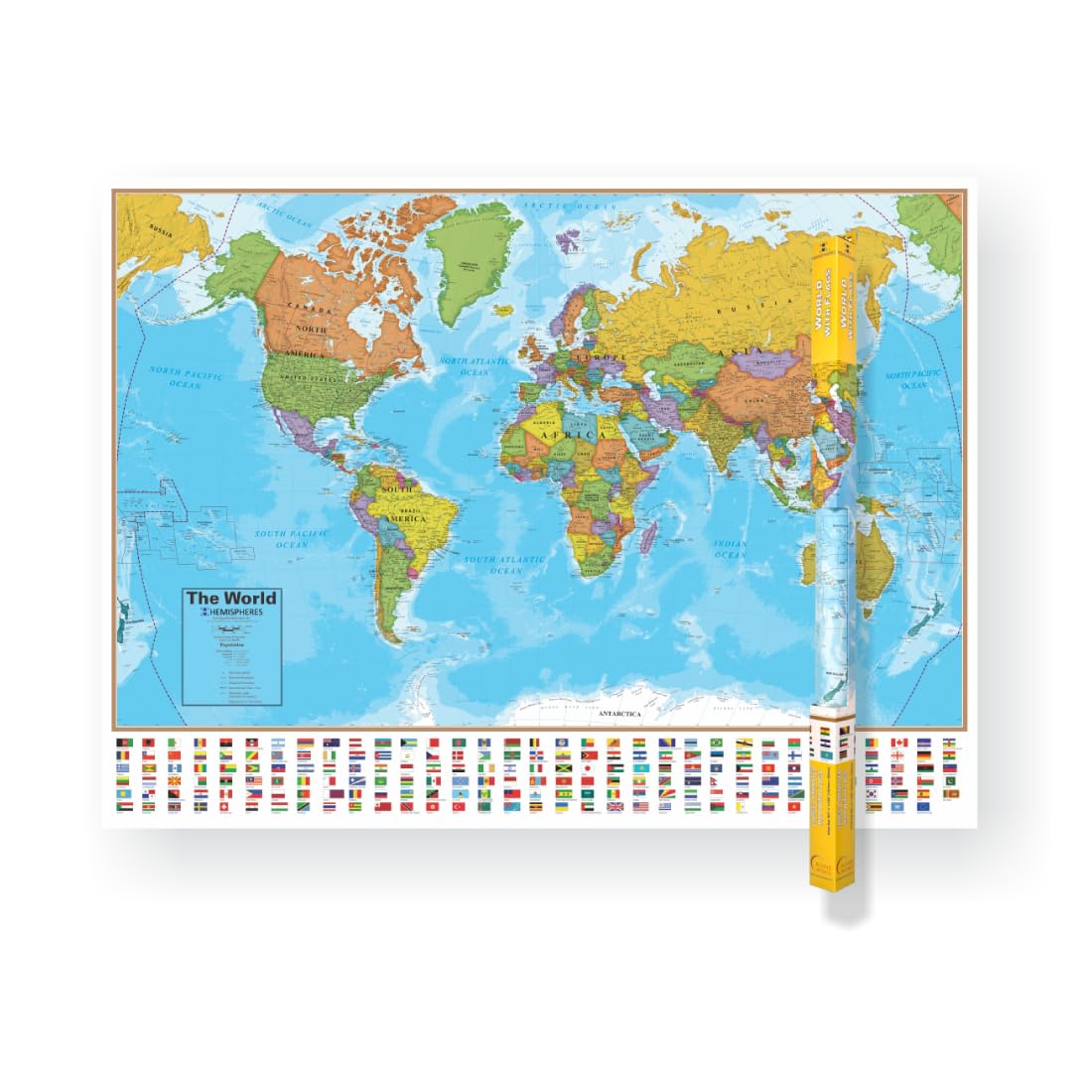 Waypoint Geographic Blue Ocean Series World Wall Map, Laminated World Map Poster, Educational Wall Art For Home, Classroom, or Office, Unique Gifts, 51” x 38”