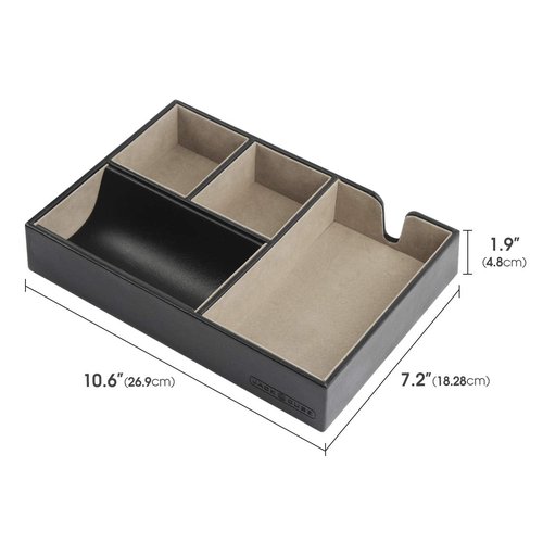 JACKCUBE DESIGN - Valet Tray Multi Leather, Desk or Dresser Organizer, Catch-all for Keys, Phone, Wallet, Coin, Jewelry and Nightstand(Black, 10.6 x 7.2 x 1.9 inches) - :MK233A