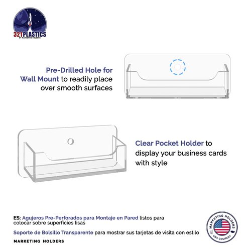 6 Pack Business Card Holder Wall Mount Clear Acrylic Single Pocket for 3.5" x 2" Cards Take One Display Plastic Rack with Hanging Hardware by Marketing Holders