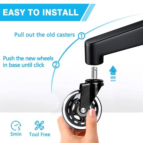 Office Chair Caster Wheels Replacement, Heavy Duty Casters Safe for All Floors,Without Chair Mats. 3" Office Furniture Casters Replacement,Universal Fit (4set,20pcs)