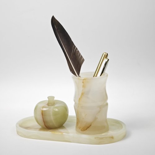 Pen Holder, Jade Pencil Holder, Natural Jade Desk Organizer, Durable Jade Pencil Cup Ornaments, Decorative Makeup Brush Holder Cup, Stationery Holder for Office School Home