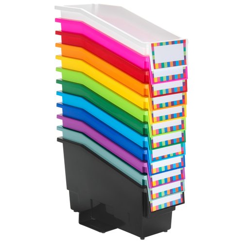 Really Good Stuff Non-Tip Book and Binder Holders with Stabilizer Wings, 5.5" by 13.5" by 7.75" - Set of 12, Rainbow Color, Classroom Organization and Storage Solution