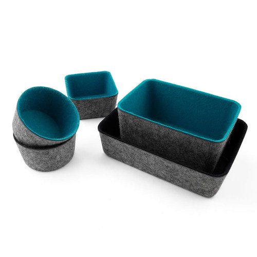 Three by Three Seattle Felt·Like·It! 6x4x2.5 Inch Felt Storage Bin for Office, Craft Room, Classroom, Living Room, Bedroom Storage (Navy) (Pack of 2)