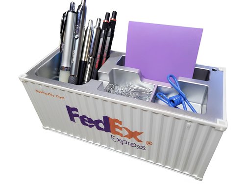 Yixoo Desk Organizer, Pen Pencil Holder, Business Name Cards Holder, Shipping Container Model Storage Box, Secret Storage Box with Multiple Compartments Office Supplies Multi-function (FedEx)