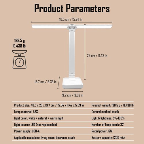 kvppvt LED Double Head Desk Lamp, Rechargeable Portable Table Lamp, Adjustable Light Color and Brightness, USB Powered, LED Light for Work, Reading, Emergency (White)
