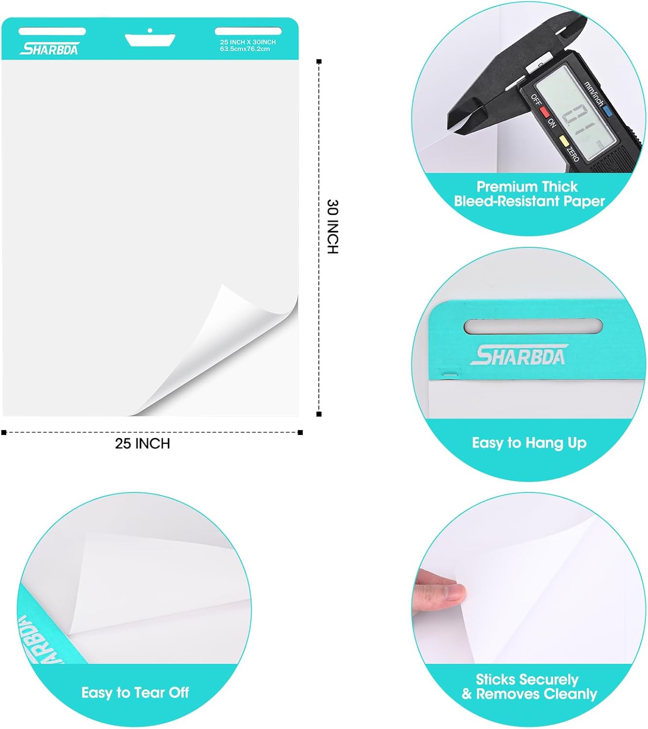 Skiennix Sticky Easel Pad - 25" x 30" Flip Chart Paper | Super Sticky & Bleed-Resistant, 30 Sheets/Pad, 2 Pads
