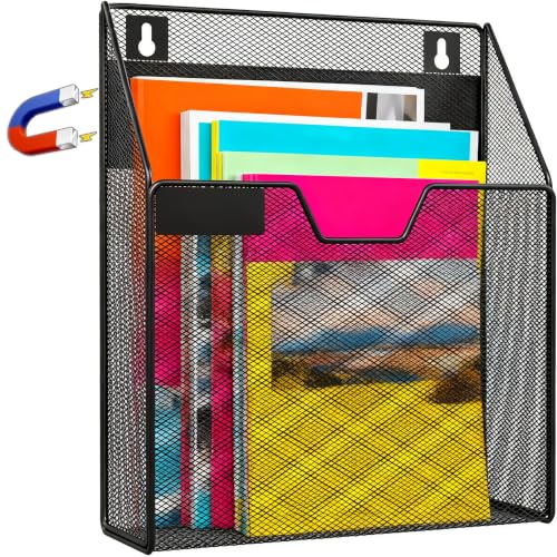 Black 1-Tier Magnetic File Holder Organizer No Drilling Wall Mount for Cabinets