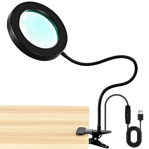 10X Magnifying Glass with Light and Timer, 2 in 1 Magnifying Desk Lamp, 3 Color Modes 10 Dimmable Brightness, Flexible Gooseneck Magnifier with Light for Craft Hobby Sewing Close Work(No Adapter)