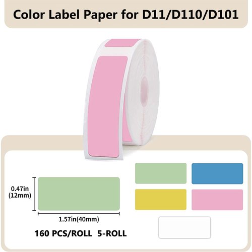 Label Maker Tape - 5 Rolls(800 Pieces) for D11/D110/D101 Printer Address Name File Waterproof Label Sticker for Daycare,School,Baby Bottles,Lunch Boxe and Cup,Christmas Supplies(0.47 x 1.57 Inch)