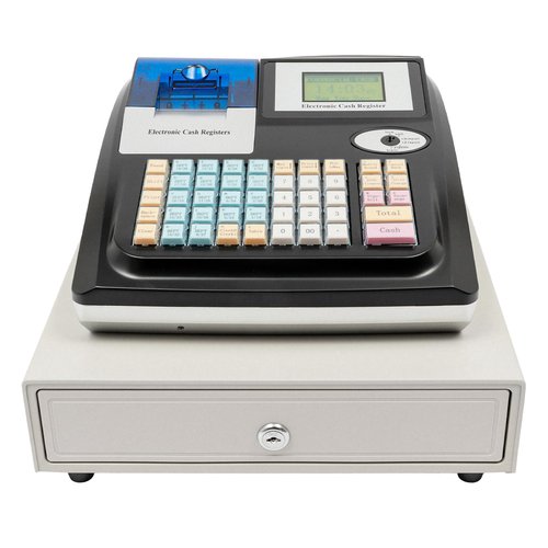 Stainless Steel 48-Key Electronic Cash Register, 48 Keys LED Display Commercial Cash Register, High Capacity Portable Cash Management System for Restaurants, Supermarkets, Small Businesses