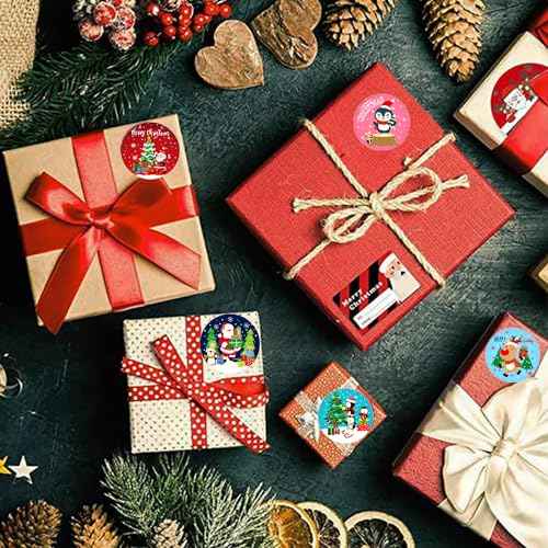 1000 Pcs Christmas Stickers Roll - 1 Inch Self Adhesive Envelope & Round Stickers for Xmas Party Supplies, Holiday Greetings
