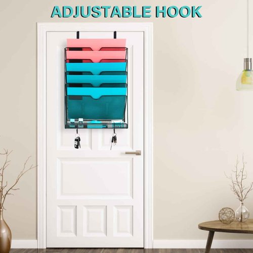 GALASALA Wall File Organizer, 10 Pockets and 6 Pockets Mesh Hanging File Organizer, Wall Mount File Holder With Hooks, Wall Organizer Magazine Rack for Office Supplies