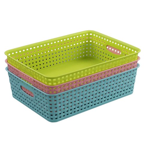 EudokkyNA Plastic Shallow Storage Basket Trays, Office Paper Trays Set of 3
