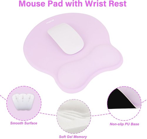 MOSISO Ergonomic Wrist Rest Support Set - Curved Memory Foam Mousepad & Keyboard Pad, 2 Pack - Purple