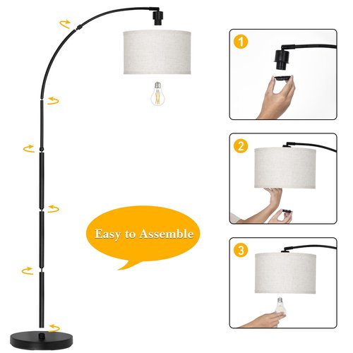 Black Arc Floor Lamps for Living Room,Modern Standing Lamp with Adjustable Drum Lampshade Tall Pole Lamp with Foot Switch Over Couch Arched Floor Light for Reading Bedroom 8W LED Bulb Included