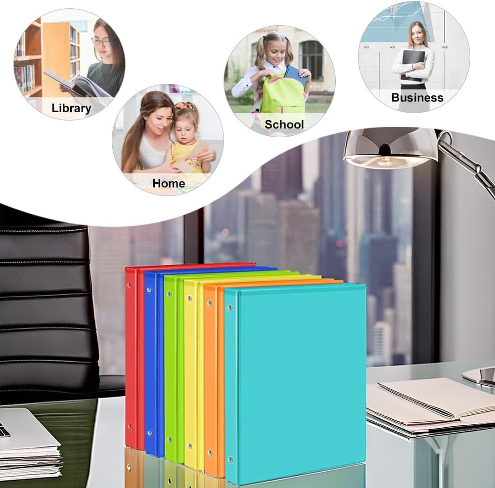 1 Inch Binders - Skiennix 3 Ring with 2 Interior Pockets | Holds 200 Sheets, 6 Pack - Versatile for Home, Office & School