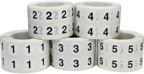 Numbers 1-5 Bulk Pack Office Warehouse Organization Inventory Stickers 1/2 Inch 1,000 Per Roll 5,000 Total Stickers