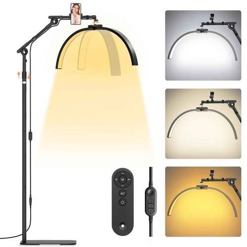 LIONVISON Half Moon Lash Lighting: Foldable Floor LED Lamp for Eyelash - 45W Portable Esthetician Light with Phone Holder for Lash Artist Tech Tattoo Salon