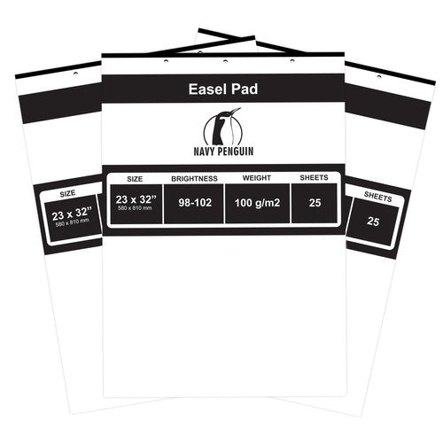 Easel Pad 23x32" - 3 Pack (75 Sheets) - Flip Chart Paper, 25 Sheets/Pack, Plain White, Poster Flipchart 100 gsm - Large Drawing Pad for Teachers, Kids, Classroom, Office, Craft, Art, Presentation