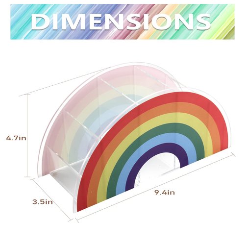 Flytreal Acrylic Pen Pencil Holder Clear Desk Organizer, Rainbow Home Office Desk Pen Storage Stand, Corner Desktop Stationery Organizer for Women Kids Students School Art Supplies