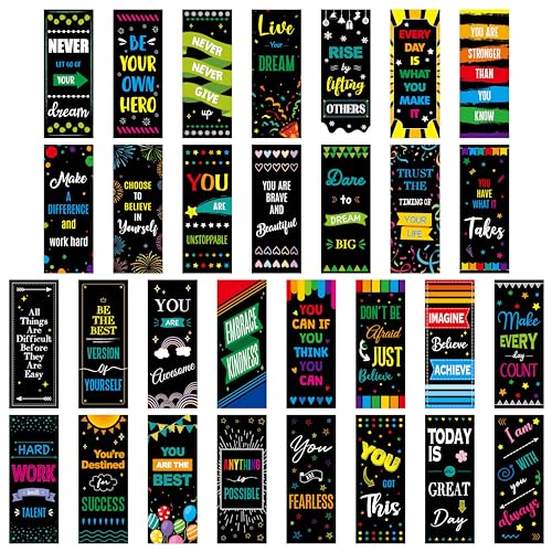 120 PCS Motivational Bookmarks, 30 Designs Double Sided Printing Paper Bookmarks Inspirational Book Markers with PET Film for Primary Middle High Reading Students, Book Lovers (2.4¡± x 6.1¡±)