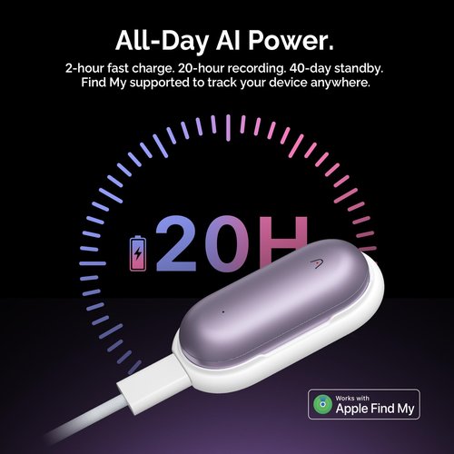 AI Voice Recorder, PLAUD NotePin Voice Recorder, App Control, AI Notetaker, AI Transcribe & Summarize, Support 112 Languages, 64GB Memory, Audio Recorder for Lectures, Meetings, Sunset Purple