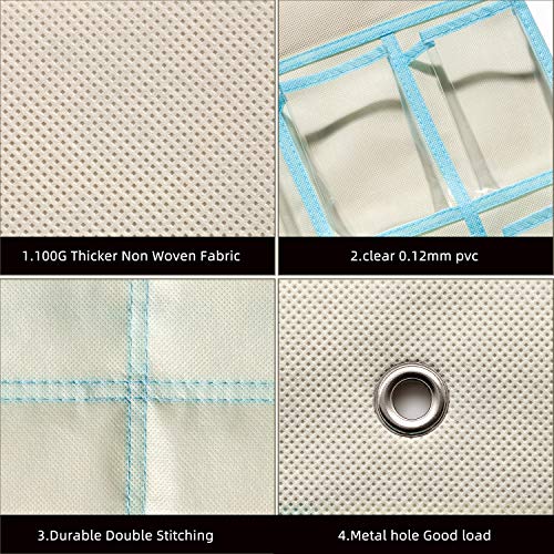 KEEPJOY Beige Classroom Pocket Chart Organizer with 30 Clear Pockets & Number Stickers - Cell Phone and Calculator Holder, 33.5 x 24.5 Inch, 1 Pack