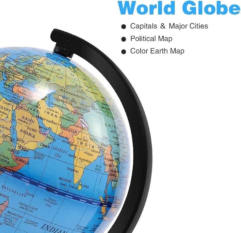 Wizdar 4 Inch Kids World Globe Educational Desktop Globe - Portable & Rotatable