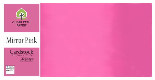 Clear Path Paper Mirror Pink Cardstock - 12 x 24 inch - .012" Thick - 20 Sheets