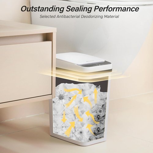 FRESHLIX Bathroom Garbage Can with Lid, 2.6 Gallon Diaper Trash Can, Automatic Trash Cans Touchless, Slim Waterproof Smart Commercial Trash Can for Bedroom, Bathroom, Office, Living Room, Toilet, RV