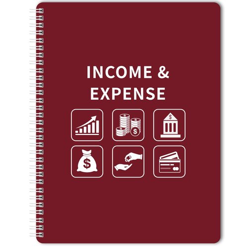 Income and Expense Log Book - Bookkeeping Record Book/Tracker/Small Business Ledger Book & Accounting, 8.5" x 10.5", Undated Record Book＆ Business Ledger, Durable Polypropylene Cover（Red)