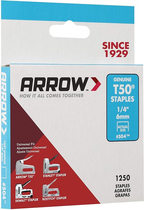Arrow Fastener T50 3/8 in. W x 1/4 in. L 18 Ga. Wide Crown Heavy Duty Staples 1250 pk, Case of 2, Pack of 5 (Total of 10 Pack)