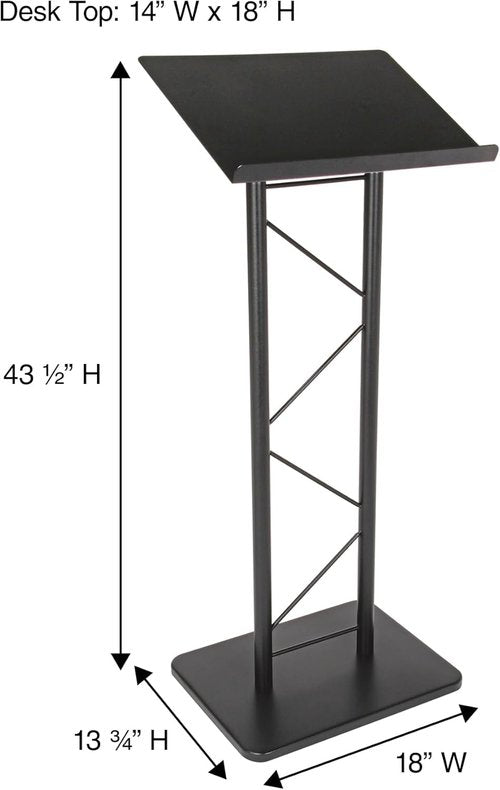 Kingdom KML7B Large Portable Lectern - Slanted Church Pulpit & Conference Podium | Black Metal Finish