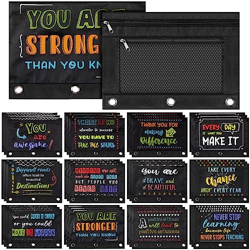 Honoson 36 Pcs Pencil Pouch for 3 Ring Binder Bulk Inspirational Pencil Pouch Double Zipper Pencil Bag for Classroom Binder Cosmetic Bag Pencil Folder Case for School Students Teacher (Classic Style)