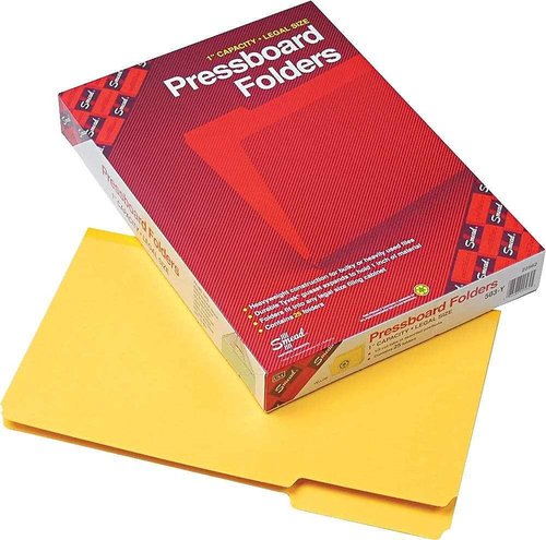 Smead Pressboard File Folder, 1/3-Cut Tab, 1" Expansion, Legal Size, Yellow, 25 per Box (22562)
