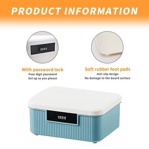AnRui 4 Gallon Lockable Storage Container Bin, Portable Plastic Safe Box with Lock, Password Storage Organizer Locking Box for Car, School, Office, Home and Outdoor, (White&Blue)