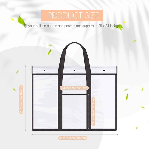 10 Pack Large PVC Poster Storage Bags Bulletin Board Storage Art Portfolio Organizer with Pocket for Classrooms Teachers, 31.5 x 25.2 Inches