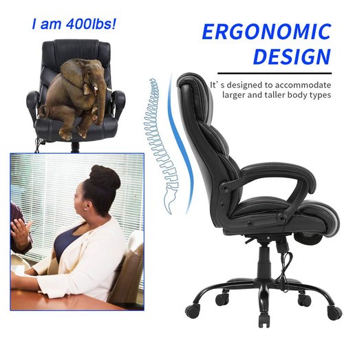 BestOffice Big and Tall Office Chair 400lbs Heavy Duty Metal Base Ergonomic Massage Desk Chair with Lumbar Support Arms High Back PU Leather Executive Task Computer Chair for Home Office