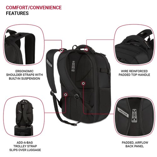 SwissGear Travel Tech Pro Laptop Backpack – Fits Laptops up to 16” – ScanSmart TSA-Friendly Backpack with Multiple Organizer Pockets – Black