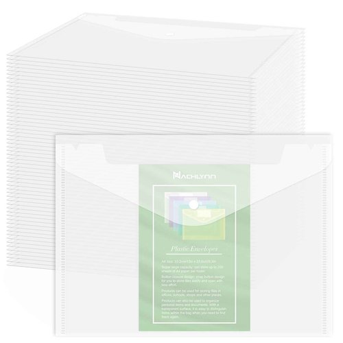 NACHLYNN 108 Pack Plastic Envelopes Poly Envelopes with Snap Closure A4 Size Clear Document File Folders Organizers Clear File for School Office Supplies