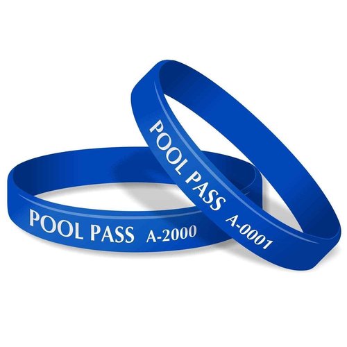 SmartSign (100-Pack) Adults Pool Pass Silicone Wristbands with Consecutive Numbering, Prefix A, 1/16 inch Silicone Bracelet Band, 8“ L x 0.5“ W x 0.06“, Blue and White