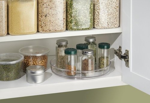 MetroDecor Lazy Susan Spice Organizer - Clear Turntable for Easy Access and Storage