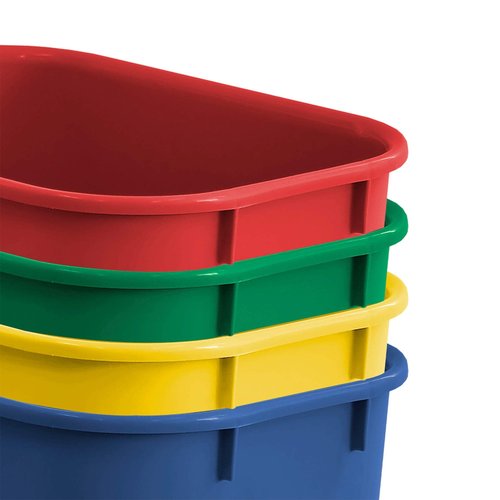 Acrimet Wastebasket Bin for Recycling, 6.75 Gallon/ 27 Quart/ 25.552 Liter (Made of Plastic) (Metal/Yellow, Paper/Blue, Glass/Green, Plastic/Red) (Set of 4)