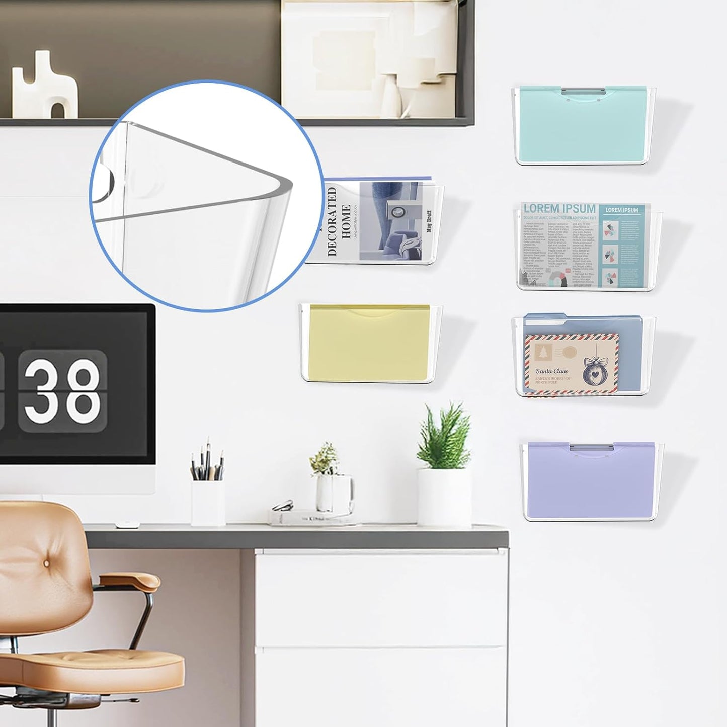 SUPEASY Clear Acrylic Wall File Organizer - Wall-Mounted Holder for Mail & Magazines | Single Pocket Design